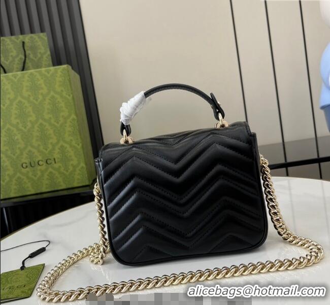 Low Cost Gucci GG Marmont Leather Mini Top Handle Bag 811238 Black 2024