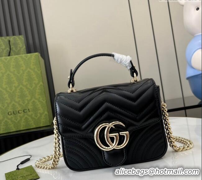 Low Cost Gucci GG Marmont Leather Mini Top Handle Bag 811238 Black 2024