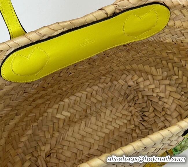 Grade Design Gucci Mini Straw Tote Bag with Gucci Logo 782381 Yellow 2024