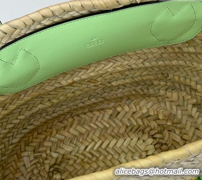 Super Quality Gucci Mini Straw Tote Bag with Gucci Logo 782381 Green 2024