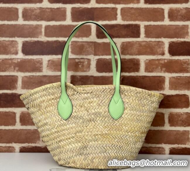 Super Quality Gucci Mini Straw Tote Bag with Gucci Logo 782381 Green 2024