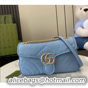 Market Sells Gucci GG Marmont Matelasse Leather Small Shoulder Bag 443497 Light Blue 2024