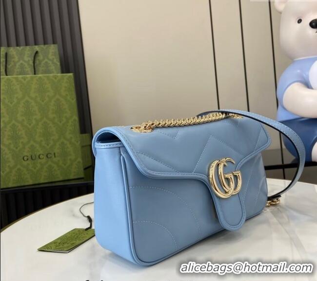 Market Sells Gucci GG Marmont Matelasse Leather Small Shoulder Bag 443497 Light Blue 2024