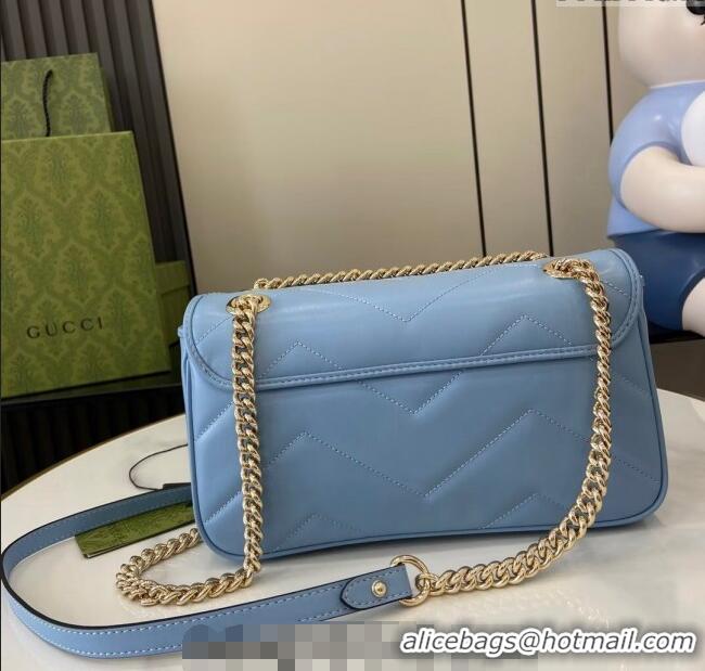 Market Sells Gucci GG Marmont Matelasse Leather Small Shoulder Bag 443497 Light Blue 2024