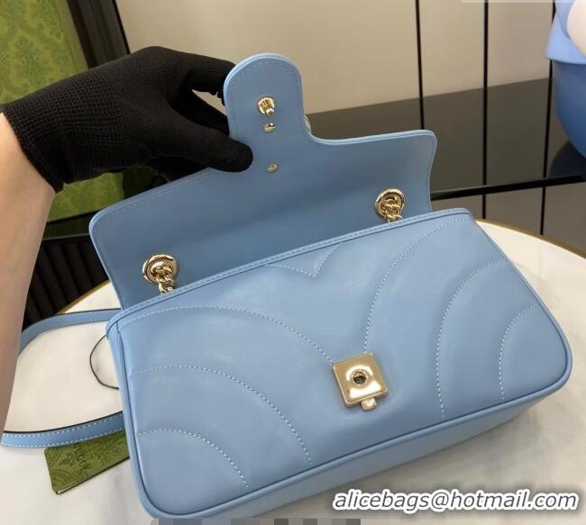 Market Sells Gucci GG Marmont Matelasse Leather Small Shoulder Bag 443497 Light Blue 2024