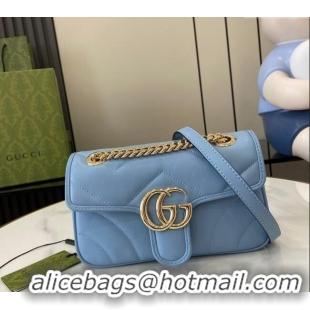 Well Crafted Gucci GG Marmont Matelasse Leather Mini Bag 446744 Light Blue 2024