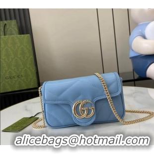 High Quality Gucci GG Marmont Matelasse Leather Super Mini Bag ‎476433 Light Blue 2024
