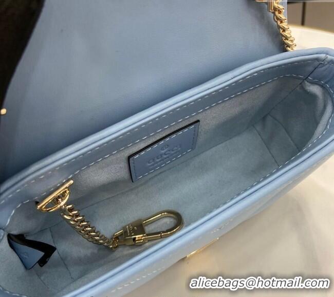 High Quality Gucci GG Marmont Matelasse Leather Super Mini Bag ‎476433 Light Blue 2024