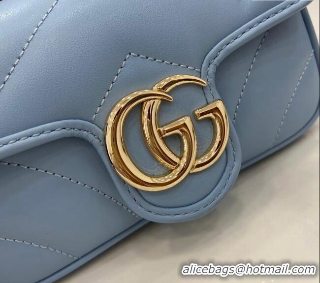 High Quality Gucci GG Marmont Matelasse Leather Super Mini Bag ‎476433 Light Blue 2024