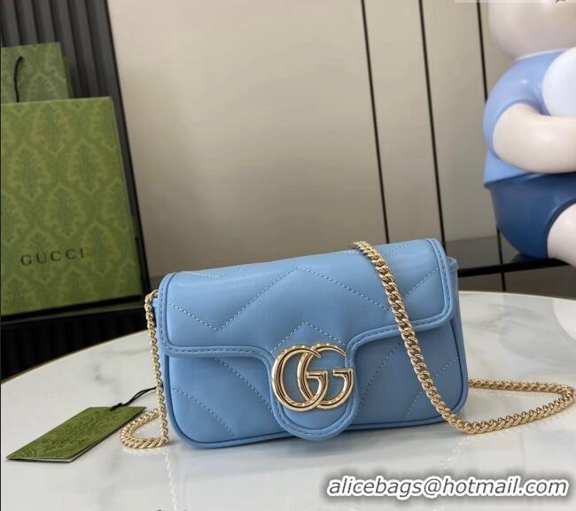 High Quality Gucci GG Marmont Matelasse Leather Super Mini Bag ‎476433 Light Blue 2024