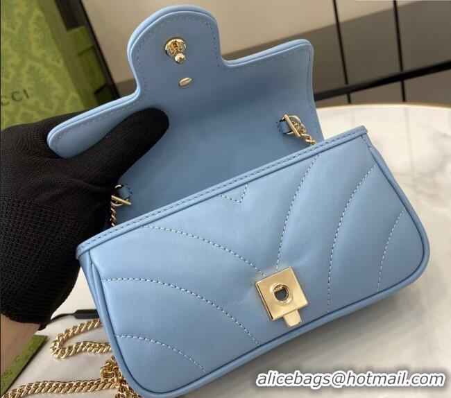 High Quality Gucci GG Marmont Matelasse Leather Super Mini Bag ‎476433 Light Blue 2024