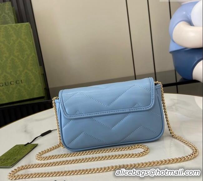 High Quality Gucci GG Marmont Matelasse Leather Super Mini Bag ‎476433 Light Blue 2024