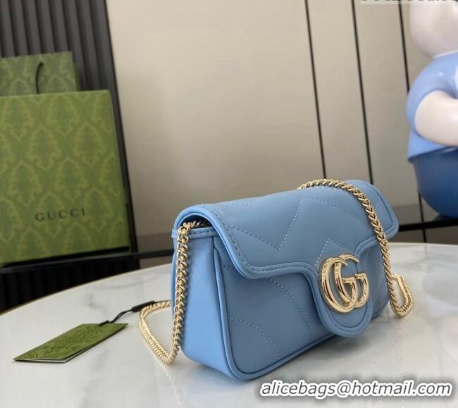 High Quality Gucci GG Marmont Matelasse Leather Super Mini Bag ‎476433 Light Blue 2024