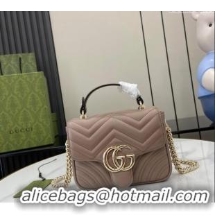 Grade Cheap Gucci GG Marmont Leather Mini Top Handle Bag 811238 Dusty Beige 2024
