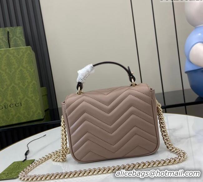 Grade Cheap Gucci GG Marmont Leather Mini Top Handle Bag 811238 Dusty Beige 2024