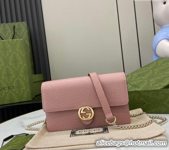 Well Crafted Gucci Blondie Grained Leather Mini Bag with Chain 510314 Light Pink 2024