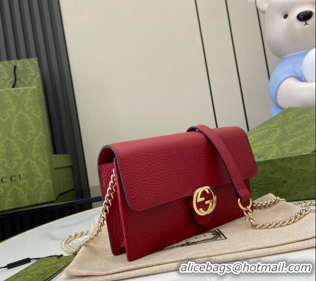 Best Quality Gucci Blondie Grained Leather Mini Bag with Chain 510314 Red 2024