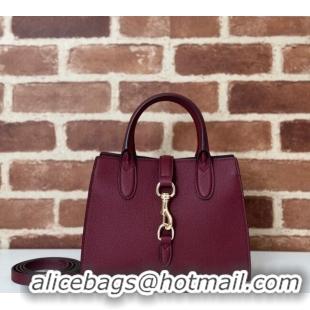 Buy Fashionable Gucci Grainy Leather Small Tote Bag with Hook Closure 795349 Dark Burgundy 2024