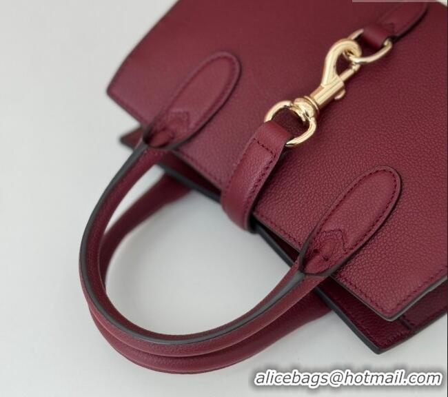 Buy Fashionable Gucci Grainy Leather Small Tote Bag with Hook Closure 795349 Dark Burgundy 2024