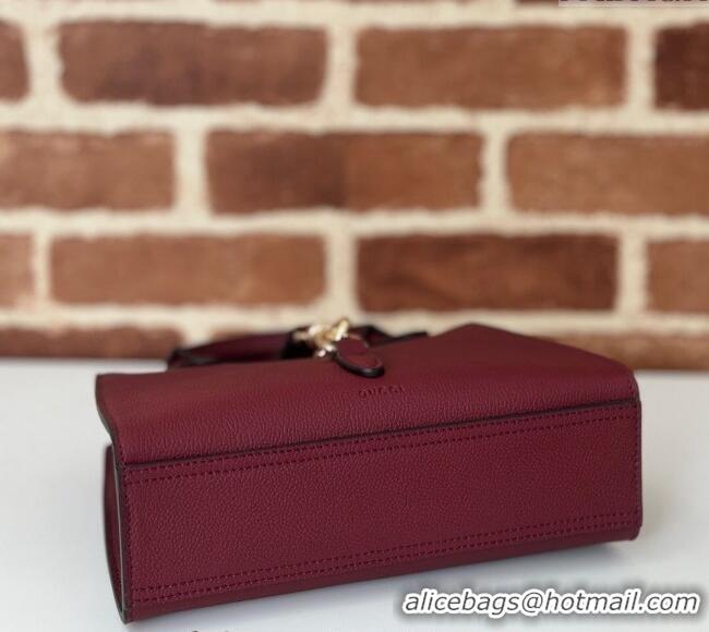 Buy Fashionable Gucci Grainy Leather Small Tote Bag with Hook Closure 795349 Dark Burgundy 2024