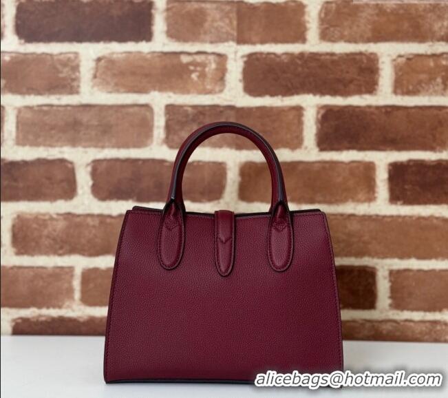 Buy Fashionable Gucci Grainy Leather Small Tote Bag with Hook Closure 795349 Dark Burgundy 2024