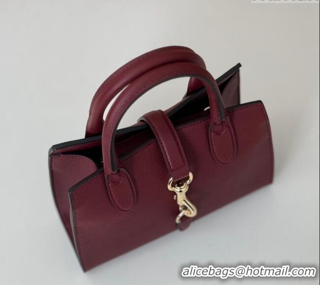 Buy Fashionable Gucci Grainy Leather Small Tote Bag with Hook Closure 795349 Dark Burgundy 2024