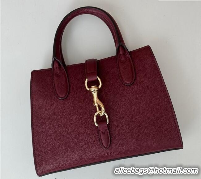 Buy Fashionable Gucci Grainy Leather Small Tote Bag with Hook Closure 795349 Dark Burgundy 2024