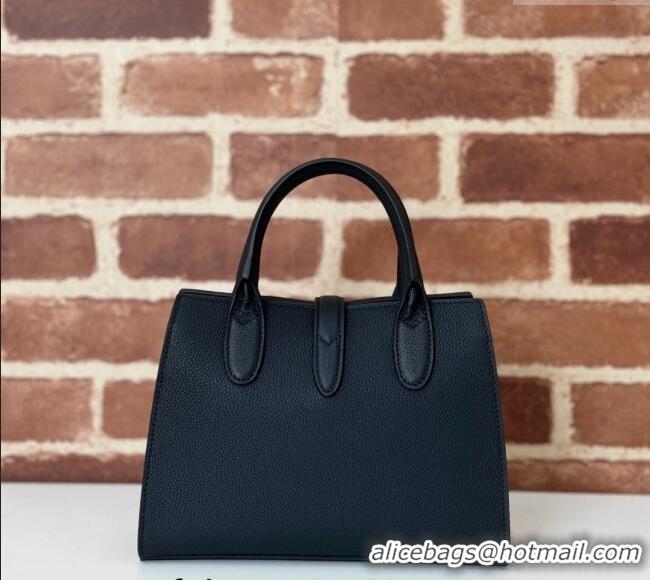 Buy Classic Gucci Grainy Leather Small Tote Bag with Hook Closure 795349 Black 2024