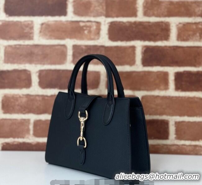Buy Classic Gucci Grainy Leather Small Tote Bag with Hook Closure 795349 Black 2024