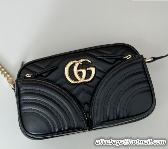 Luxury Classic Gucci GG Marmont Leather Small Shoulder Bag with Zip Pocket 798715 Black 2024