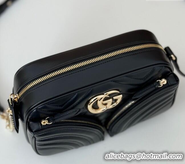 Luxury Classic Gucci GG Marmont Leather Small Shoulder Bag with Zip Pocket 798715 Black 2024