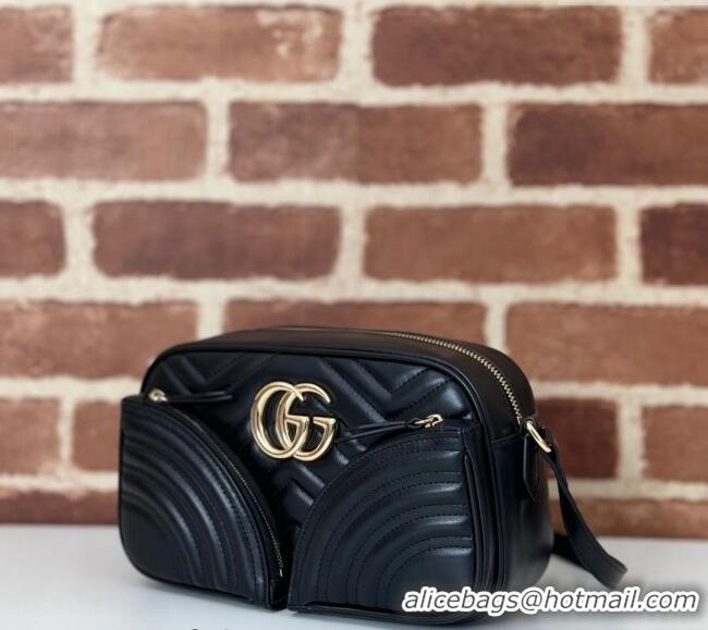 Luxury Classic Gucci GG Marmont Leather Small Shoulder Bag with Zip Pocket 798715 Black 2024