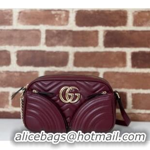 New Product Gucci GG Marmont Leather Small Shoulder Bag with Zip Pocket 798715 Dark Burgundy 2024