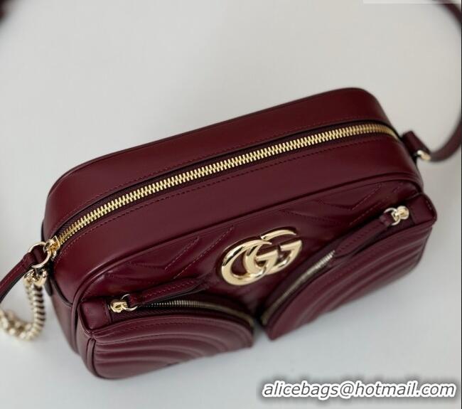 New Product Gucci GG Marmont Leather Small Shoulder Bag with Zip Pocket 798715 Dark Burgundy 2024