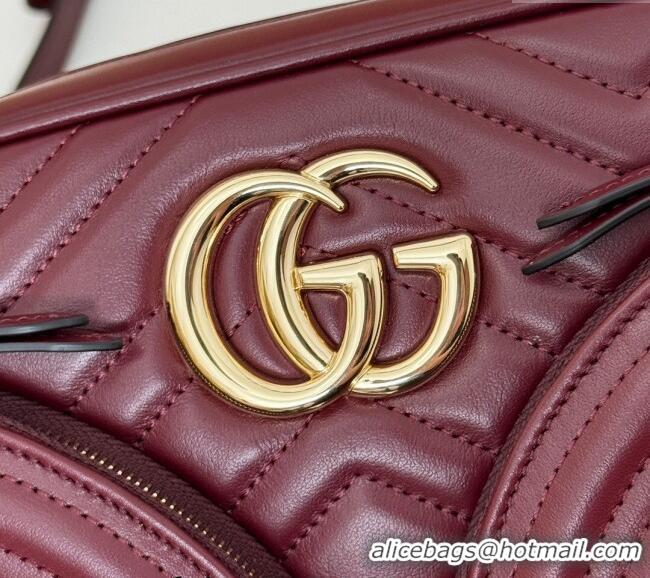 New Product Gucci GG Marmont Leather Small Shoulder Bag with Zip Pocket 798715 Dark Burgundy 2024