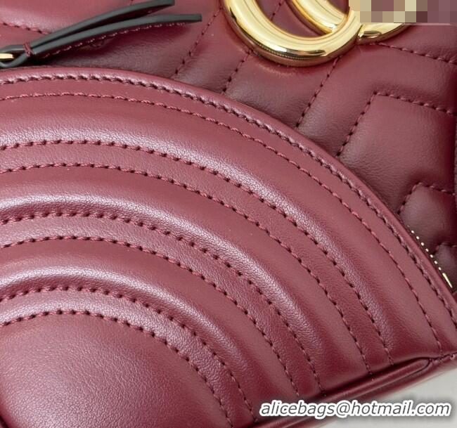New Product Gucci GG Marmont Leather Small Shoulder Bag with Zip Pocket 798715 Dark Burgundy 2024