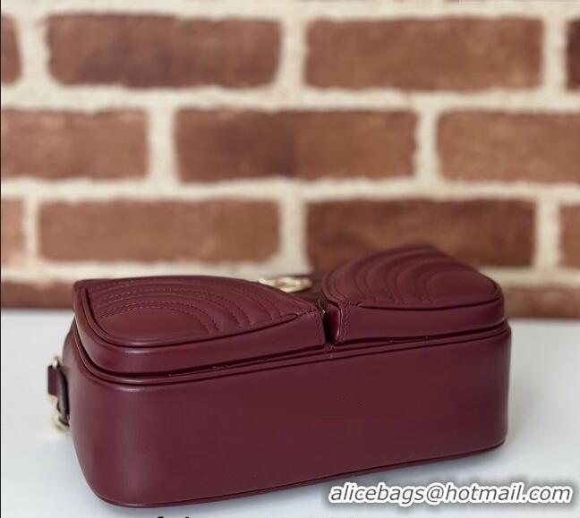 New Product Gucci GG Marmont Leather Small Shoulder Bag with Zip Pocket 798715 Dark Burgundy 2024