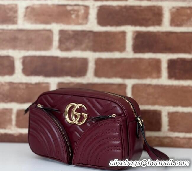 New Product Gucci GG Marmont Leather Small Shoulder Bag with Zip Pocket 798715 Dark Burgundy 2024