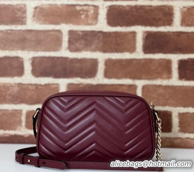 New Product Gucci GG Marmont Leather Small Shoulder Bag with Zip Pocket 798715 Dark Burgundy 2024