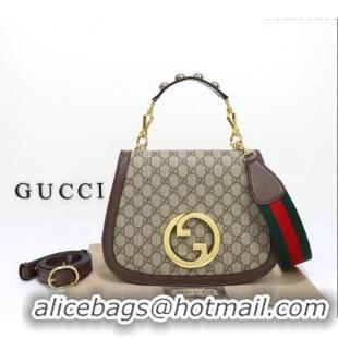 New Cheap Gucci Blondie GG Canvas Medium Top Handle Bag 721172 Beige/Brown 2024