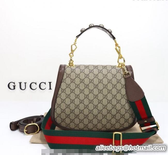 New Cheap Gucci Blondie GG Canvas Medium Top Handle Bag 721172 Beige/Brown 2024
