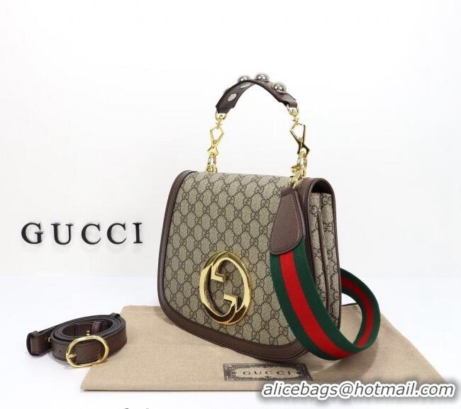 New Cheap Gucci Blondie GG Canvas Medium Top Handle Bag 721172 Beige/Brown 2024