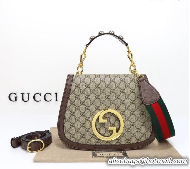 New Cheap Gucci Blondie GG Canvas Medium Top Handle Bag 721172 Beige/Brown 2024