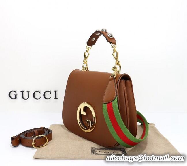 Famous Brand Gucci Blondie Leather Medium Top Handle bag 721172 Brown 2024