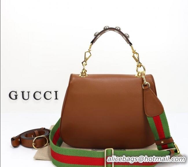 Famous Brand Gucci Blondie Leather Medium Top Handle bag 721172 Brown 2024