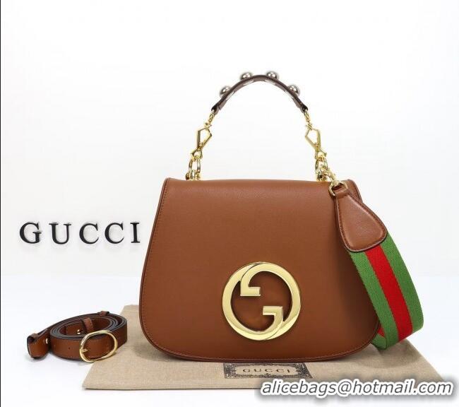 Famous Brand Gucci Blondie Leather Medium Top Handle bag 721172 Brown 2024