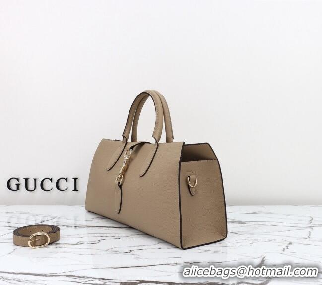 Best Quality Gucci Grainy Leather Medium Tote Bag with Hook Closure 795282 Beige 2024