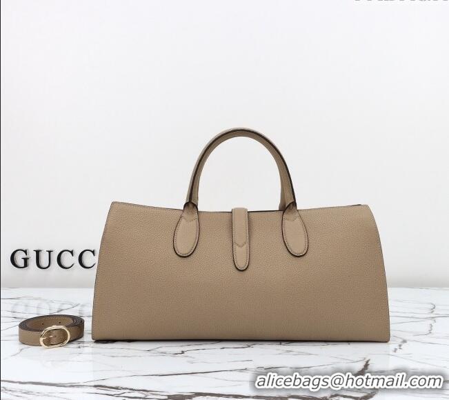Best Quality Gucci Grainy Leather Medium Tote Bag with Hook Closure 795282 Beige 2024