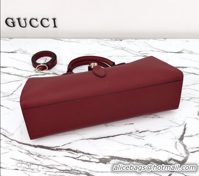 Famous Brand Gucci Grainy Leather Medium Tote Bag with Hook Closure 795282 Dark Burgundy 2024