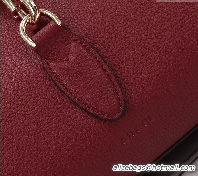 Famous Brand Gucci Grainy Leather Medium Tote Bag with Hook Closure 795282 Dark Burgundy 2024